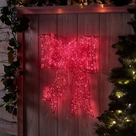 Three Kings 650 LED Galaxy Bow Red Light Up Christmas Decoration, 40cm - Image