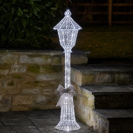 Three Kings GlitterTwist Silver Light Up Christmas Lamp Post Decoration, 120cm - Image