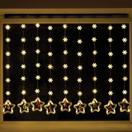 Three Kings Christmas Star Curtain Lights, Warm White - Image