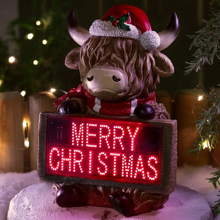 Three Kings Highland Cow Merry Christmas Light Up Decoration, 29cm - Image