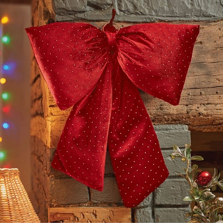 Three Kings Diamante Padded Christmas Bow Ruby, 34cm - Image