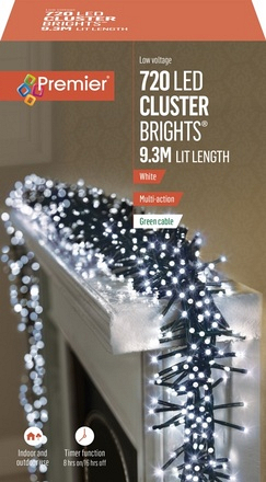 Premier 720 LED White Multi-Action Cluster Brights Christmas Lights, 9.3m - Image