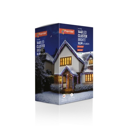 Premier Decorations 1440 Multicolour LED Cluster Christmas Lights, 18.5m - Image