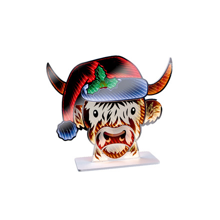 Premier Highland Cow Head with Santa Hat Infinity Mirror Christmas Decoration, 40cm - Image