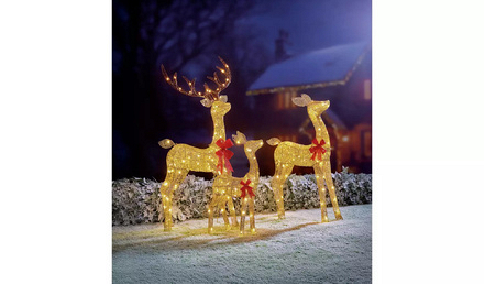 Premier 3 Piece Gold Glitter Light Up Christmas Reindeer Family with 210 Warm White LEDs - Image