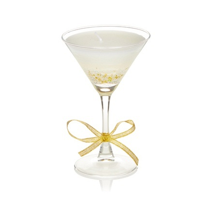 Premier Martini Glass Gel Candle with Gold Bow, 16cm - Image