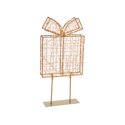 Premier Twinkling Lit Rose Gold Tabletop Parcel Christmas Decoration, 45cm - Image