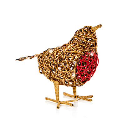 Premier Lit Rattan Robin Christmas Decoration with 50 Warm White LEDs, 40cm - Image