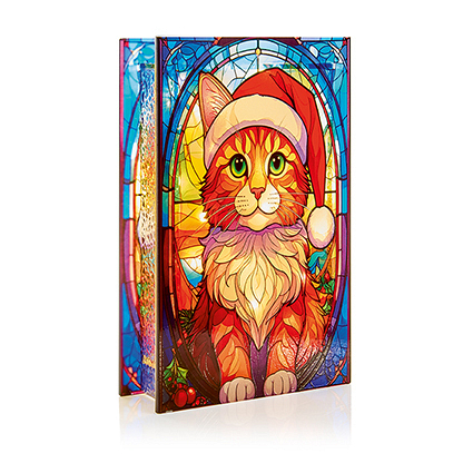 Premier Battery Operated Cat Stained Glass LED Christmas Decoration, 21cm - Image