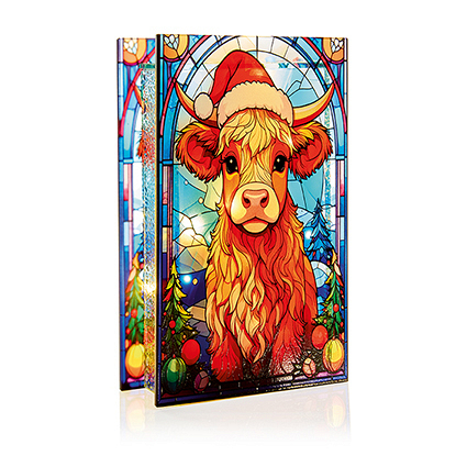 Premier Highland Cow Stained Glass Warm White LED Christmas Decoration, 21cm - Image