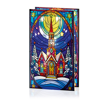 Premier Stained Glass Church Warm White LED Christmas Decoration, 21cm - Image