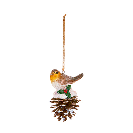 Premier Robin on Pinecone Hanging Christmas Decoration, 10cm - Image