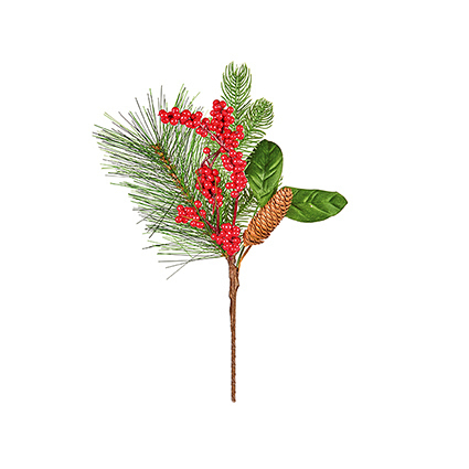 Premier Red Berry & Pinecone Christmas Pick, 24cm - Image