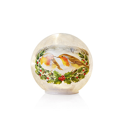 Premier Lit Glass Globe Robin Scene Christmas Decoration, 15cm - Image