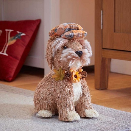 Smart Garden Puppy-In-Plaid Raffia Autumn Dog Decoration, 26cm - Image