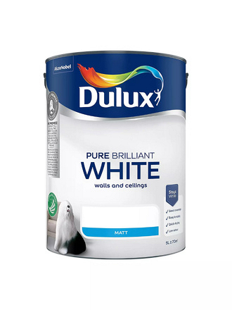 Dulux Walls & Ceilings Pure Brilliant White Matt Emulsion Paint, 5L