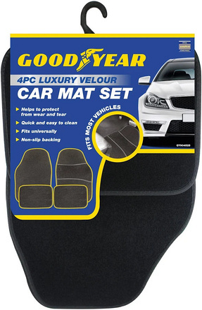 Goodyear Luxury Velour Carpet Car Mat Set, 4 Piece
