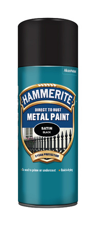 Hammerite Direct to Rust Satin Metal Paint Black, 400ml - Image