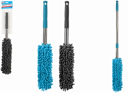 Eazee 2 Clean Extending Noodle Microfibre Duster in blue and grey, showing the soft dusting heads, telescopic handles and fully extended 95cm design.