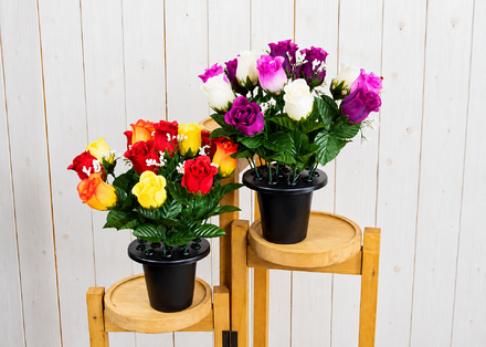 Florelle Artificial Rosebud with Gypsophila Grave Pot – 2 Assorted Colours - Image