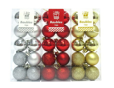 Baubles Silver/Red/Gold 40mm 10Pk UBL - Image