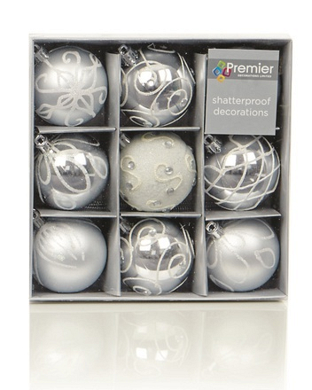 60mm Silver Bauble x9 - Image