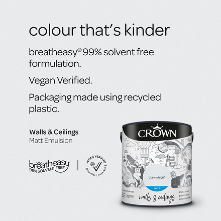 5090835 - Crown - Walls and Ceilings - Matt Emulsion - clay white - 2.5L - S4
