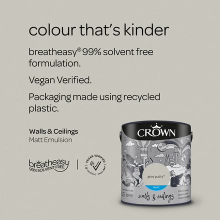 5090831 - Crown - Walls and Ceilings - Matt Emulsion - grey putty - 2.5L - S4