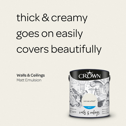 5091477 - Crown - Walls and Ceilings - Matt Emulsion - canvas white - 2.5L - S3