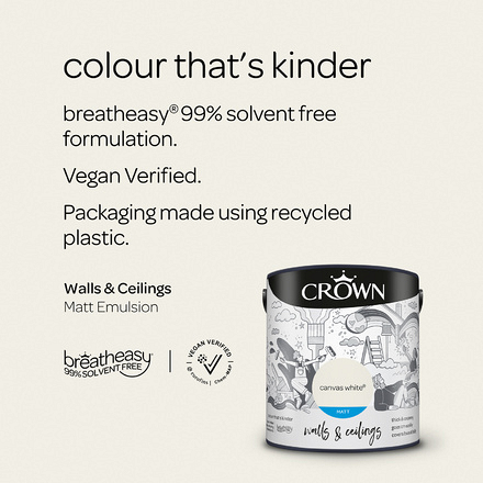 5091477 - Crown - Walls and Ceilings - Matt Emulsion - canvas white - 2.5L - S4