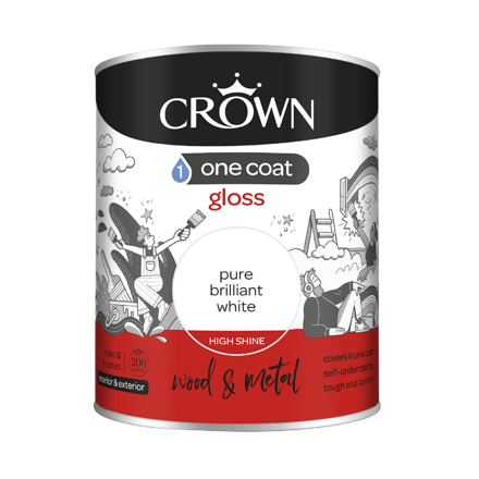 Crown One Coat Gloss Pure Brilliant White 750ml - Image