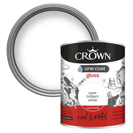 5096787 - Crown - Wood & Metal - One Coat Gloss - pure brilliant white - 750ml - P1