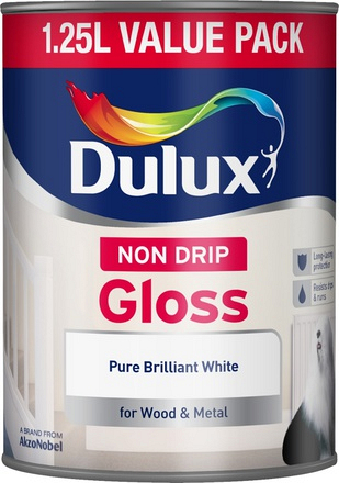 Dulux Non Drip Gloss Pure Brilliant White 1.25L - Image