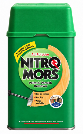 Nitromors All Purpose Paint and Varnish Remover 750ml, a non-drip green gel paint stripper for wood, metal and masonry.