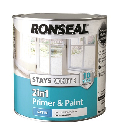 Ronseal Stays White 2in1 Primer & Paint Pure Brilliant White Satin 2.5L - Image