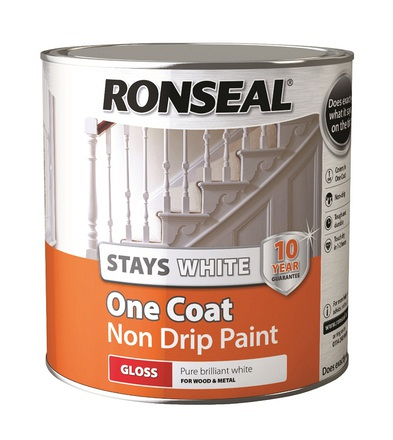 Ronseal Stays White Non Drip One Coat Pure Brilliant White Gloss 2.5L - Image