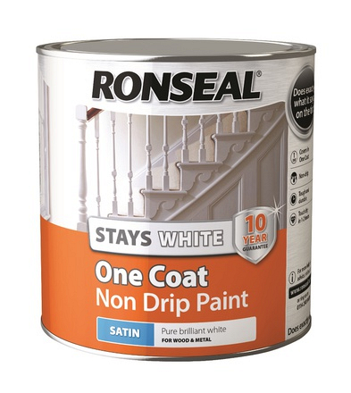 Ronseal Stays White Non Drip One Coat Pure Brilliant White Satin 2.5L - Image
