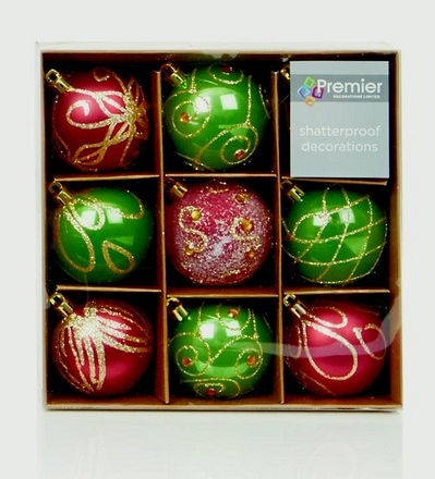 Premier Baubles Red 60mm 9 Pack - Image