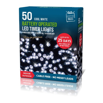 Timer Lights Cold White Battery Powered 50 Pack - Image