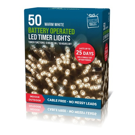 Timer Lights Warm White Battery Powered 50 Pack - Image
