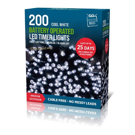 Timer Lights Cold White Battery Powered 200 Pack - Image