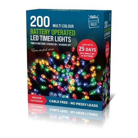 Timer Lights Multi Coloured Battery Powered 200 Pack - Image
