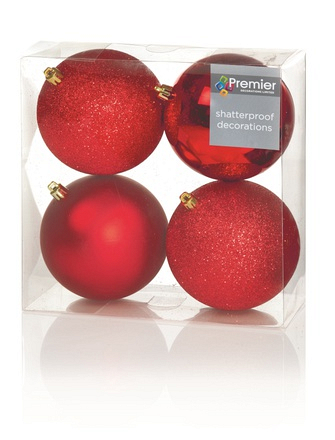 Premier Baubles Red 4 x 100mm - Image