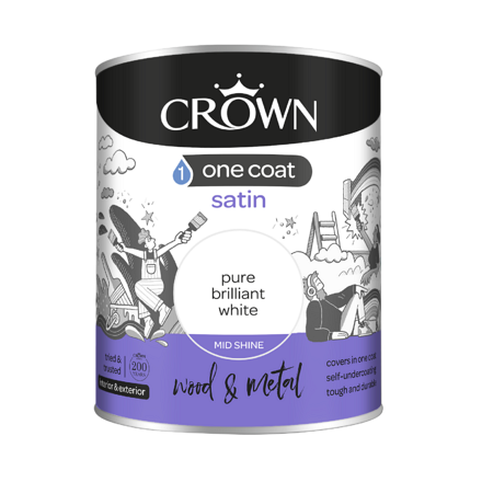 Crown One Coat Satin Pure Brilliant White 750ml - Image
